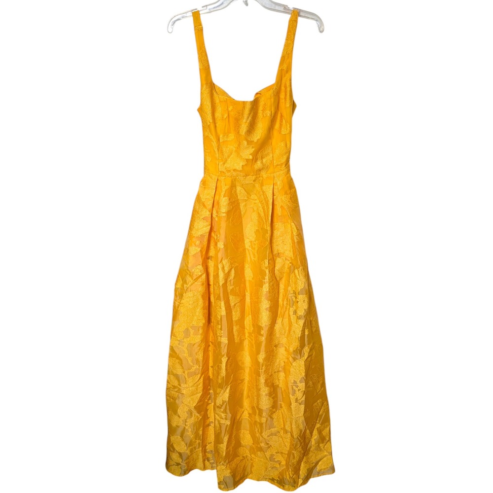 Lulus Perfected Aura Yellow Floral Jacquard Bow‎ Back Maxi Dress With Pockets S - Picture 4 of 9